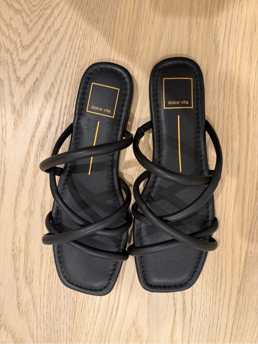 Dolce Vita Black Faux Leather Multi-Strap Square-Toe Slide Sandals